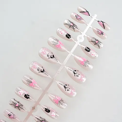 Pink Bow and Spider Web Halloween Cat Eye Press-On Nails photo 4