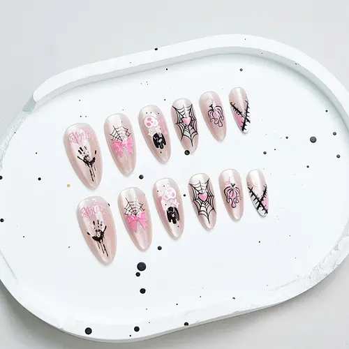 Pink Bow and Spider Web Halloween Cat Eye Press-On Nails photo 5