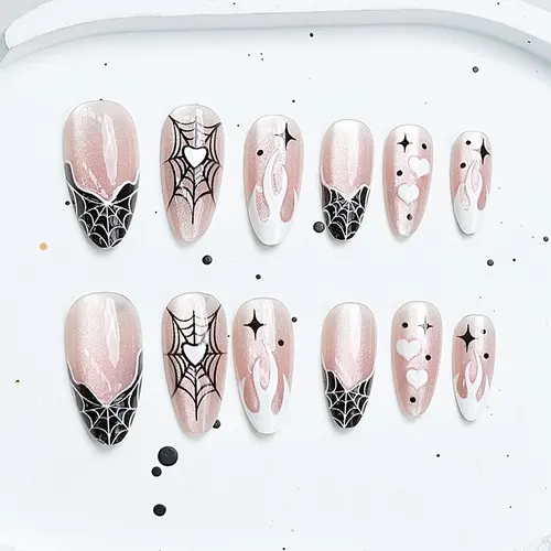 Pink Spider and Heart Ombré Halloween Cat Eye Press-On Nails photo 4