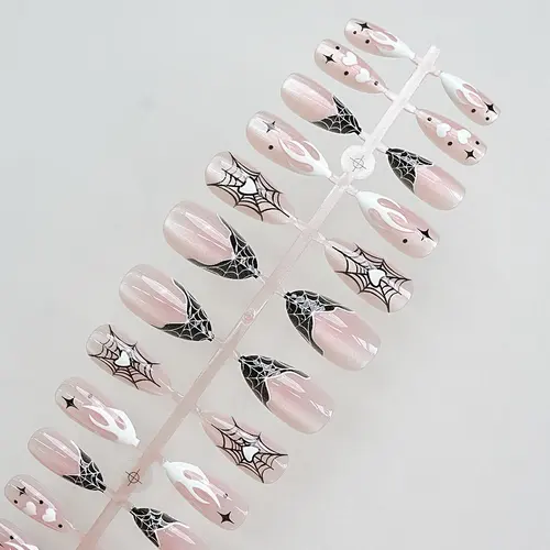 Pink Spider and Heart Ombré Halloween Cat Eye Press-On Nails photo 5