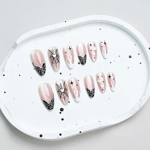 Pink Spider and Heart Ombré Halloween Cat Eye Press-On Nails photo 6