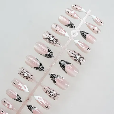 Pink Spider and Heart Ombré Halloween Cat Eye Press-On Nails design 1