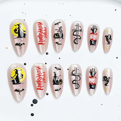 Pumpkin, Ghost and Bat Halloween Cat Eye Press-On Nails photo 3