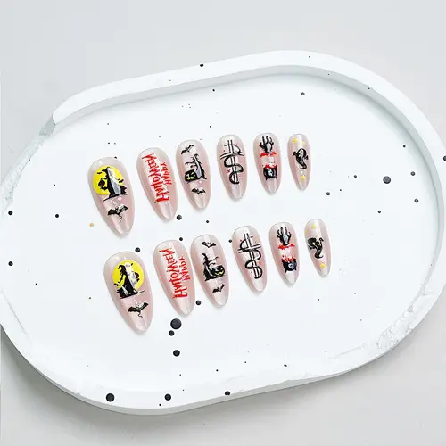Pumpkin, Ghost and Bat Halloween Cat Eye Press-On Nails photo 5