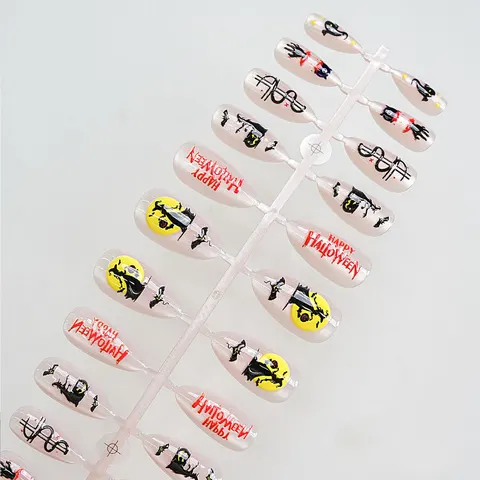 Pumpkin, Ghost and Bat Halloween Cat Eye Press-On Nails design 1