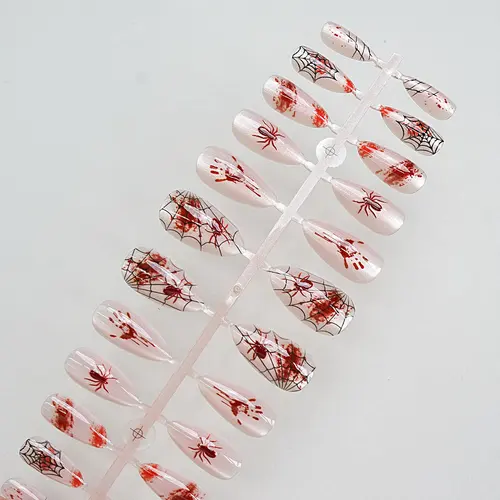 Red Spider Web Ombré Cat Eye Halloween Almond Press-On Nails photo 4