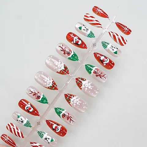 Reindeer and Snowflake Christmas Cat Eye Almond Press-On Nails design 1