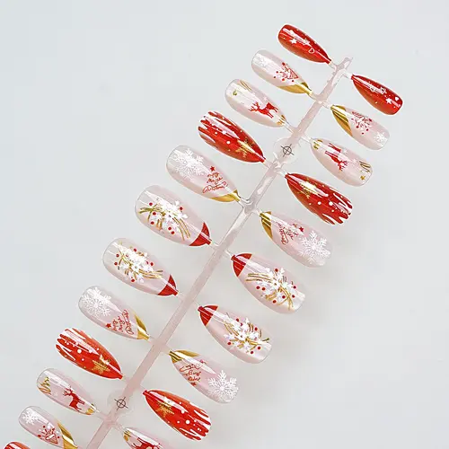 Reindeer and Snowflake Gold Foil French Christmas Press-On Nails photo 4