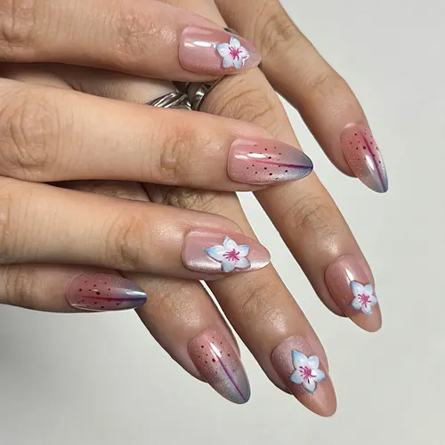 Rhinestone 3D Flower French Short Almond Press-On Nails photo 4