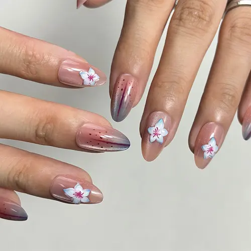 Rhinestone 3D Flower French Short Almond Press-On Nails photo 5