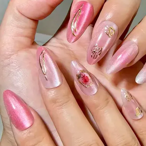 Rose Gold Foil Aura Cat Eye Almond Press-On Nails photo 2