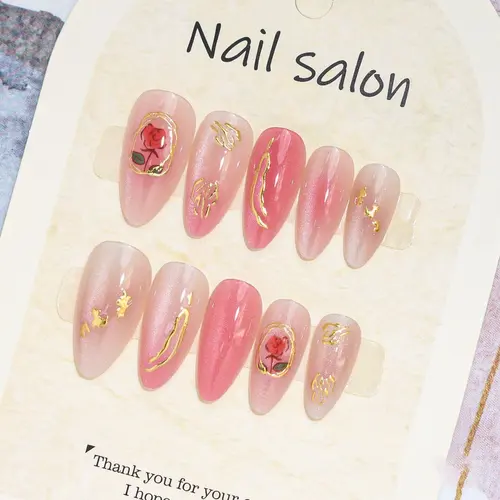 Rose Gold Foil Aura Cat Eye Almond Press-On Nails photo 5