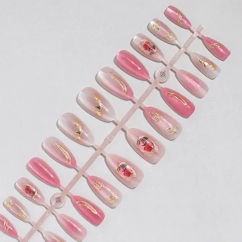 Rose Gold Foil Aura Cat Eye Almond Press-On Nails design 1