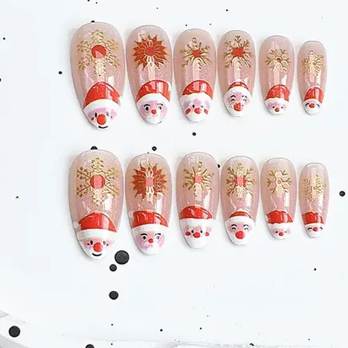 Santa and Snowflake Gold Foil Christmas Cat Eye Press-On Nails photo 3
