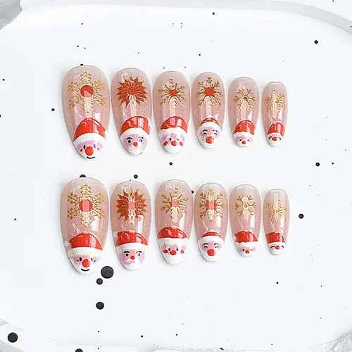 Santa and Snowflake Gold Foil Christmas Cat Eye Press-On Nails photo 4