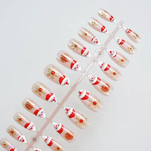 Santa and Snowflake Gold Foil Christmas Cat Eye Press-On Nails photo 5