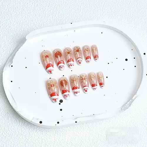 Santa and Snowflake Gold Foil Christmas Cat Eye Press-On Nails photo 6