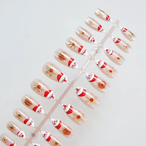 Santa and Snowflake Gold Foil Christmas Cat Eye Press-On Nails design 1