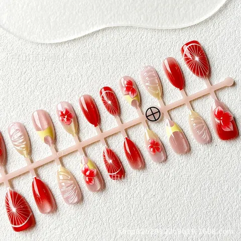 Seashell 3D Gel French Cat Eye Short Almond Press-On Nails design 1