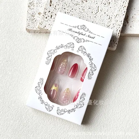 Seashell 3D Gel French Cat Eye Short Almond Press-On Nails design 2