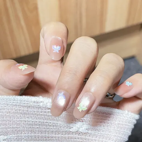 Sheer Nude Butterfly Short Oval Press-On Nails photo 2