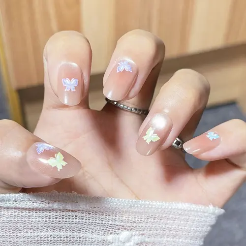 Sheer Nude Butterfly Short Oval Press-On Nails photo 3