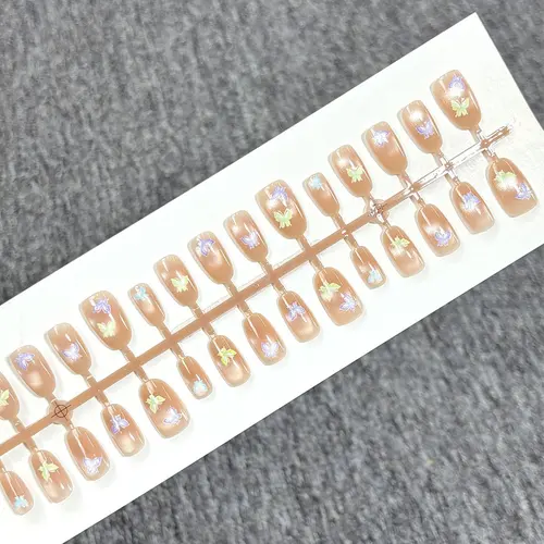 Sheer Nude Butterfly Short Oval Press-On Nails photo 4