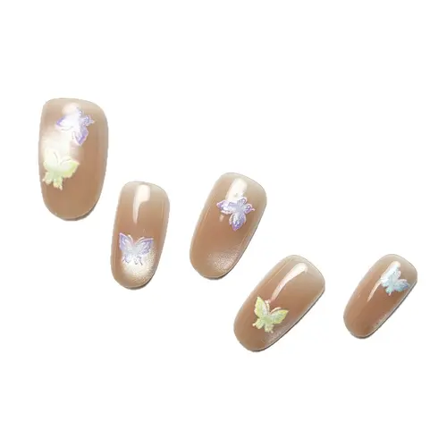 Sheer Nude Butterfly Short Oval Press-On Nails photo 5