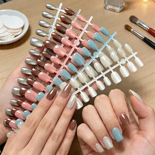 Sheer Nude Cat Eye Short Press-On Nails photo 3