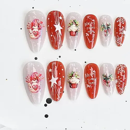 Snowflake and Star Christmas Cat Eye Almond Press-On Nails photo 2