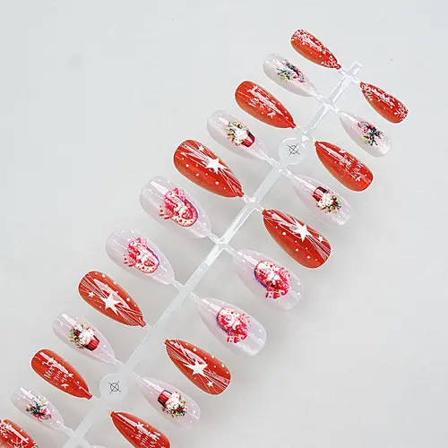 Snowflake and Star Christmas Cat Eye Almond Press-On Nails photo 4