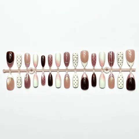Soft Polka Dot and Stripe Ombré Cat Eye Almond Press-On Nails design 1
