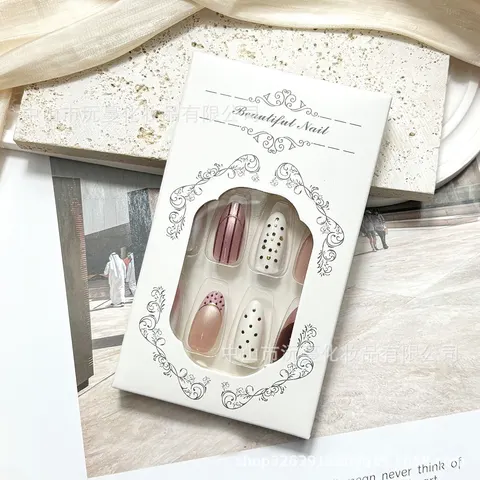Soft Polka Dot and Stripe Ombré Cat Eye Almond Press-On Nails design 2