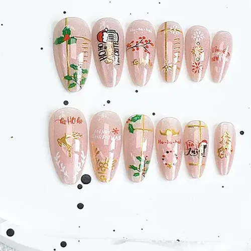 Sparkle Santa and Snowflake Gold Foil Christmas Press-On Nails photo 2