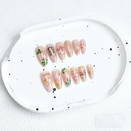Sparkle Santa and Snowflake Gold Foil Christmas Press-On Nails photo 5