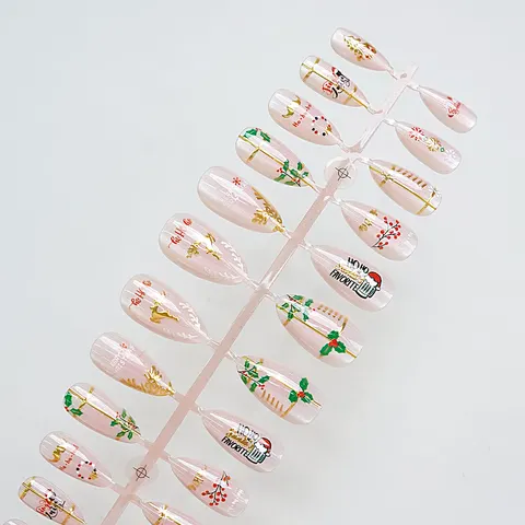Sparkle Santa and Snowflake Gold Foil Christmas Press-On Nails design 1