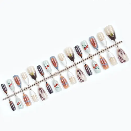 Spotted Cherry French Cat Eye Short Almond Press-On Nails photo 5