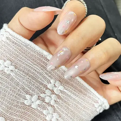 Star and Snowflake French Cat Eye Almond Press-On Nails photo 2