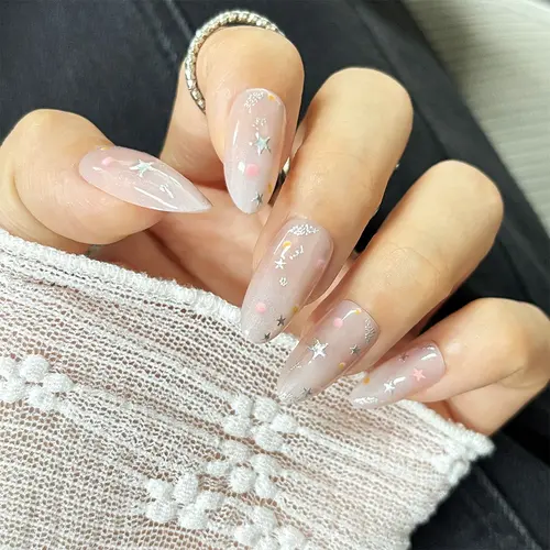 Star and Snowflake French Cat Eye Almond Press-On Nails photo 3
