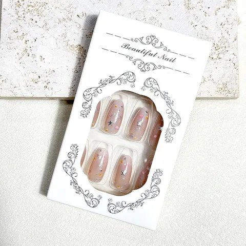 Star and Snowflake French Cat Eye Almond Press-On Nails design 2