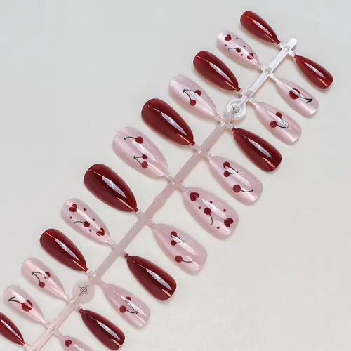 Wine Red Cherry and Polka Dot Almond Press-On Nails photo 4