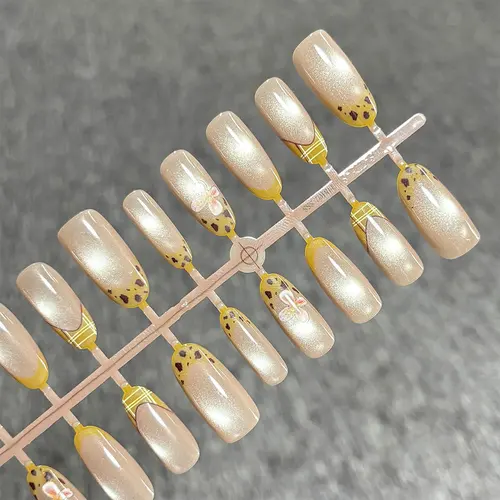 Yellow Leopard and Tiny Flower Sheer Medium Oval Press-On Nails photo 4