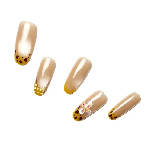 Yellow Leopard and Tiny Flower Sheer Medium Oval Press-On Nails photo 5